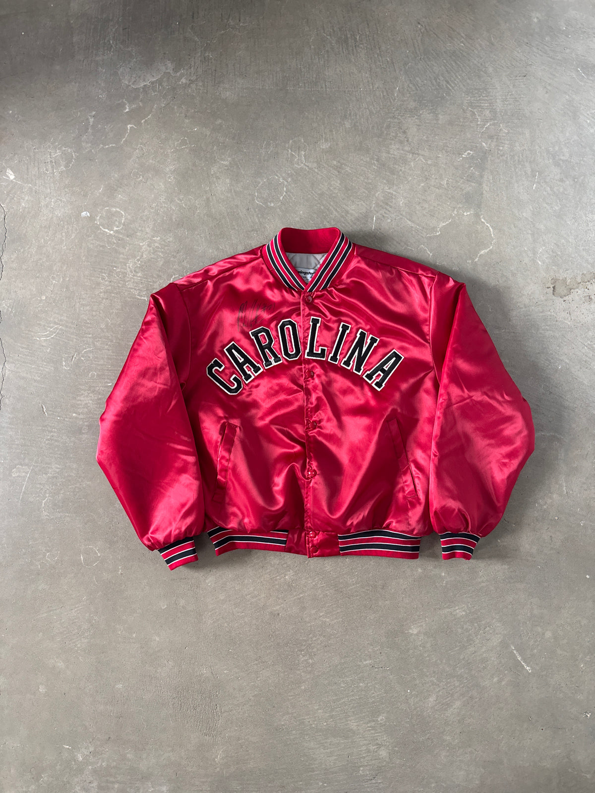 Vintage 90s University Of South Carolina Gamecocks Signed By Marcus Lattimore Satin Bomber Jacket