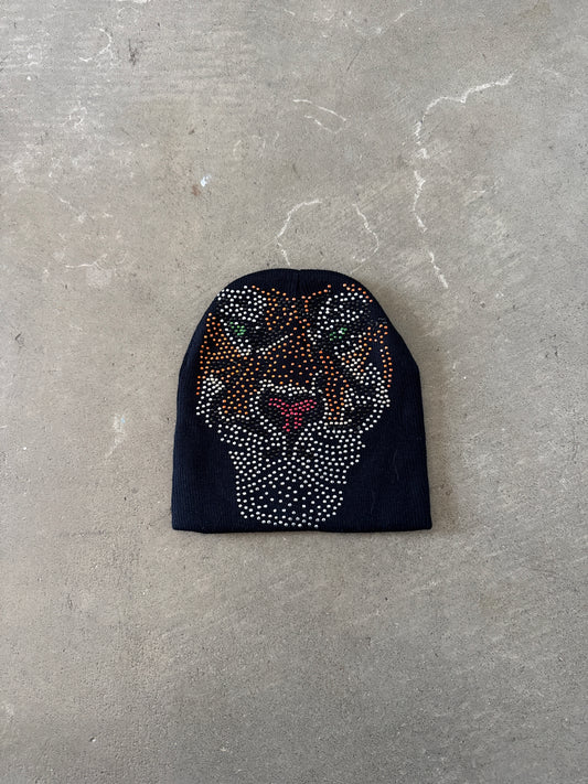 Vintage Y2K Tiger Bedazzled Skully Beanie Hat