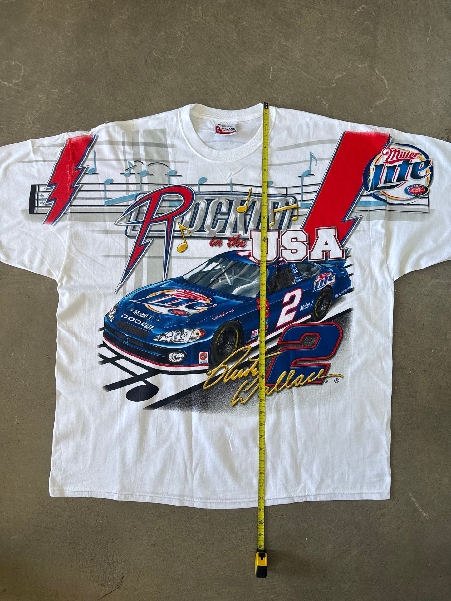 Vintage 90s Chase Authentic’s Rusty Wallace Rockin In The USA All Over Print Tee