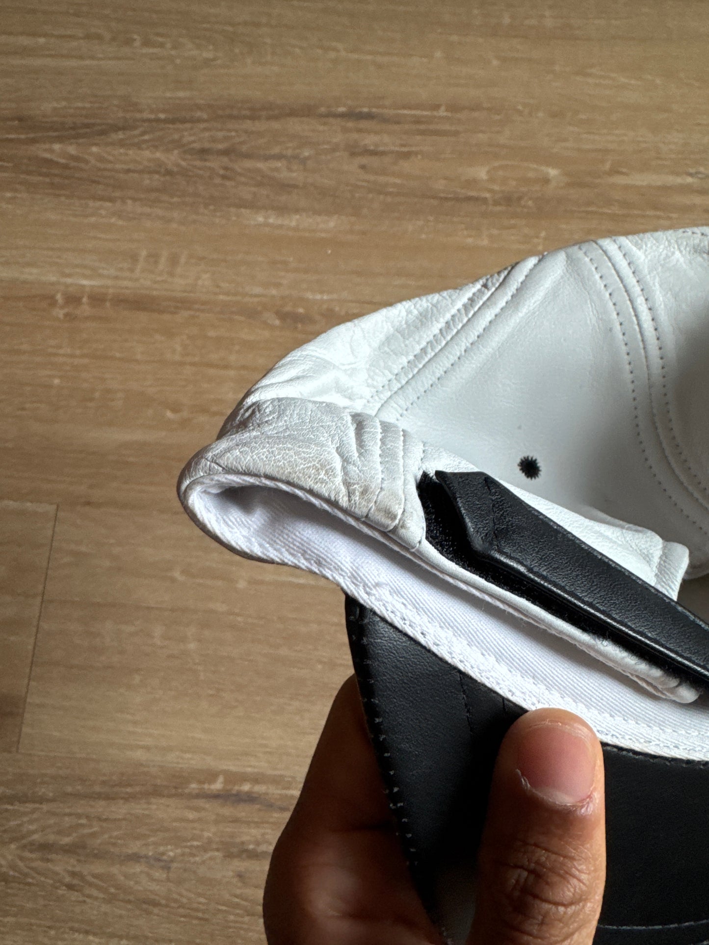 Vintage Logo 7 Carolina Panthers Leather Strapback Hat