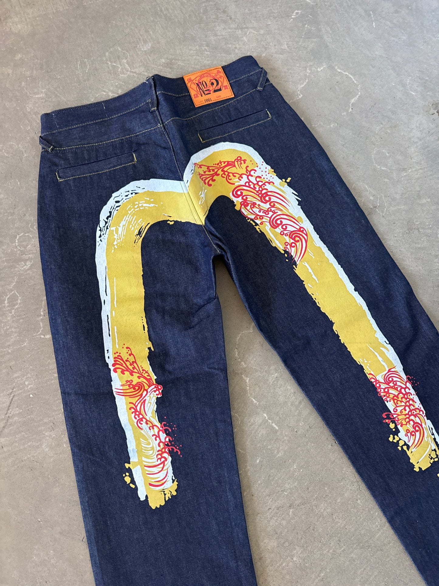 Evisu Embroidered Japanese Wave Art Salvage Denim Jeans