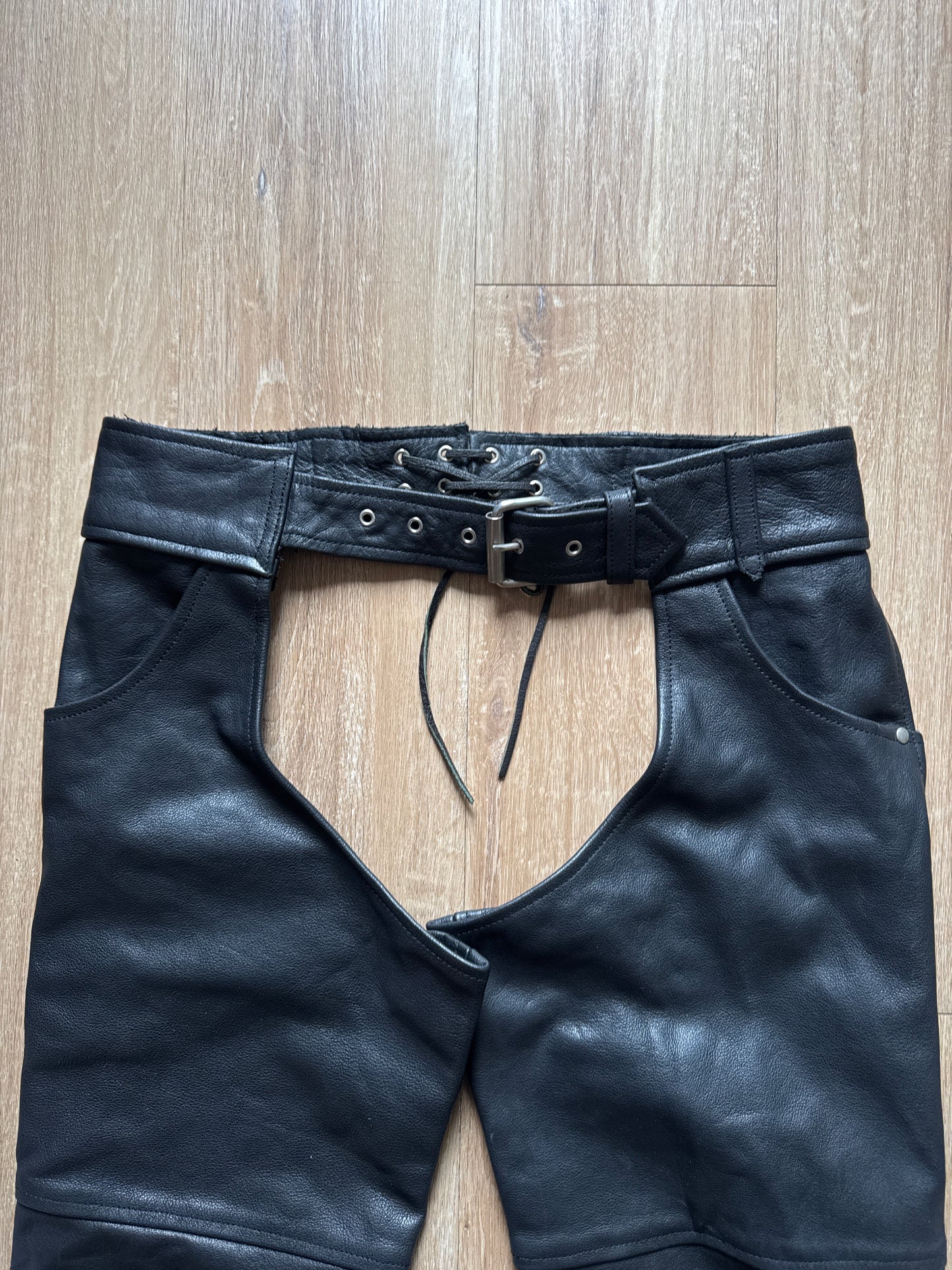 Vintage Leather Craft USA Black Leather Chaps Motorcycle Biker Pants