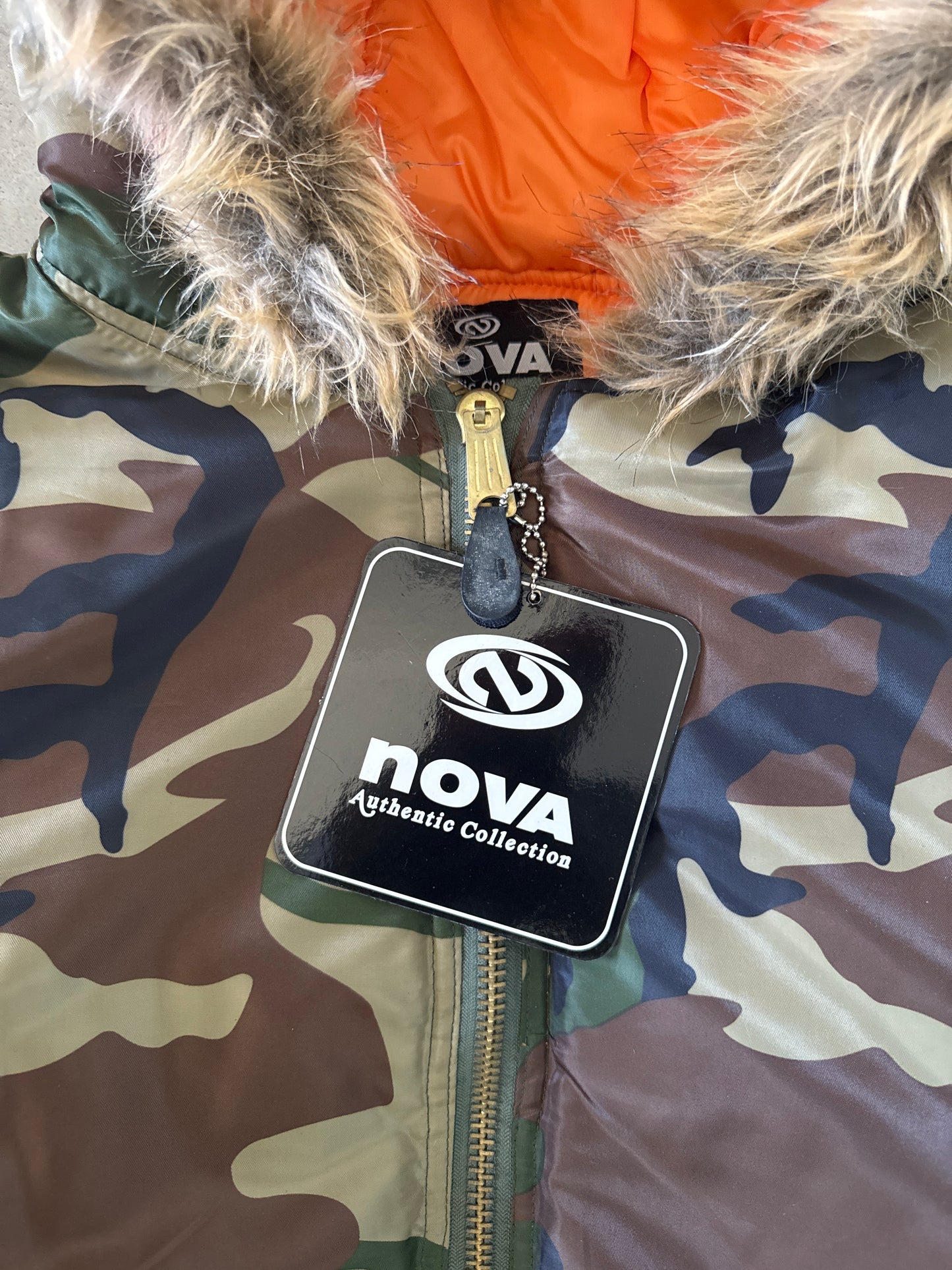 Vintage Nova Military Forest Camo Flight Bomber Fur Hooded Jacket