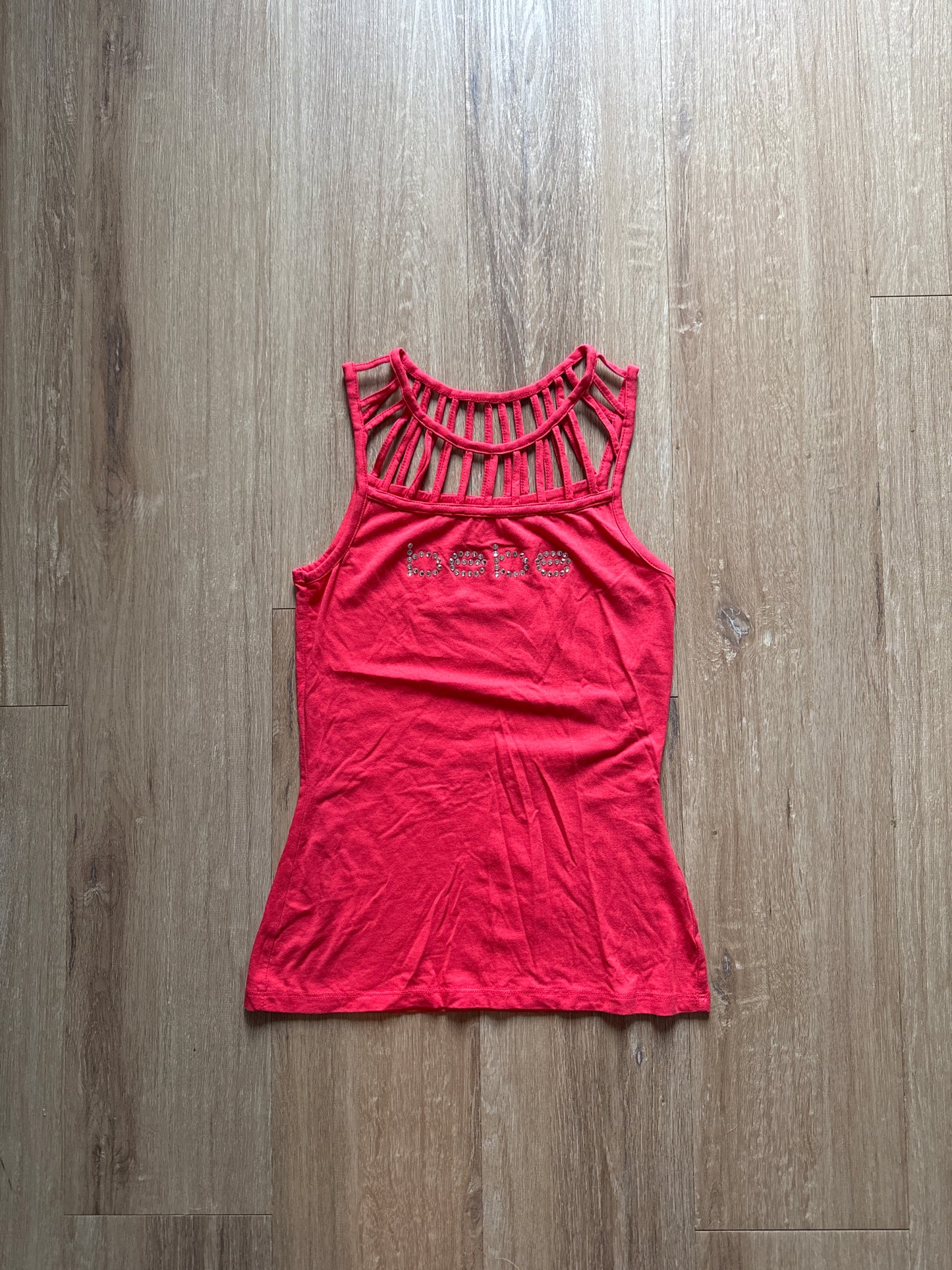 Y2K Women’s Bebe Bedazzled Pink Tank Top Logo Tee