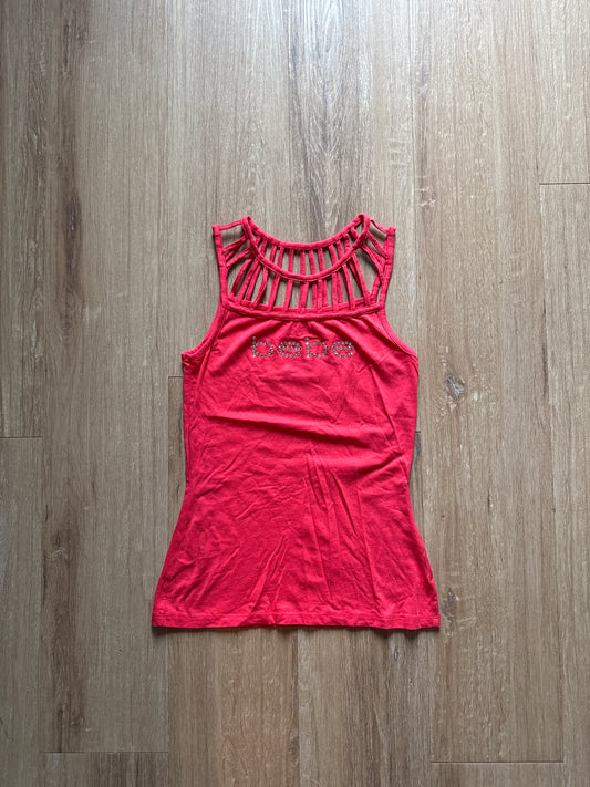 Y2K Women’s Bebe Bedazzled Pink Tank Top Logo Tee