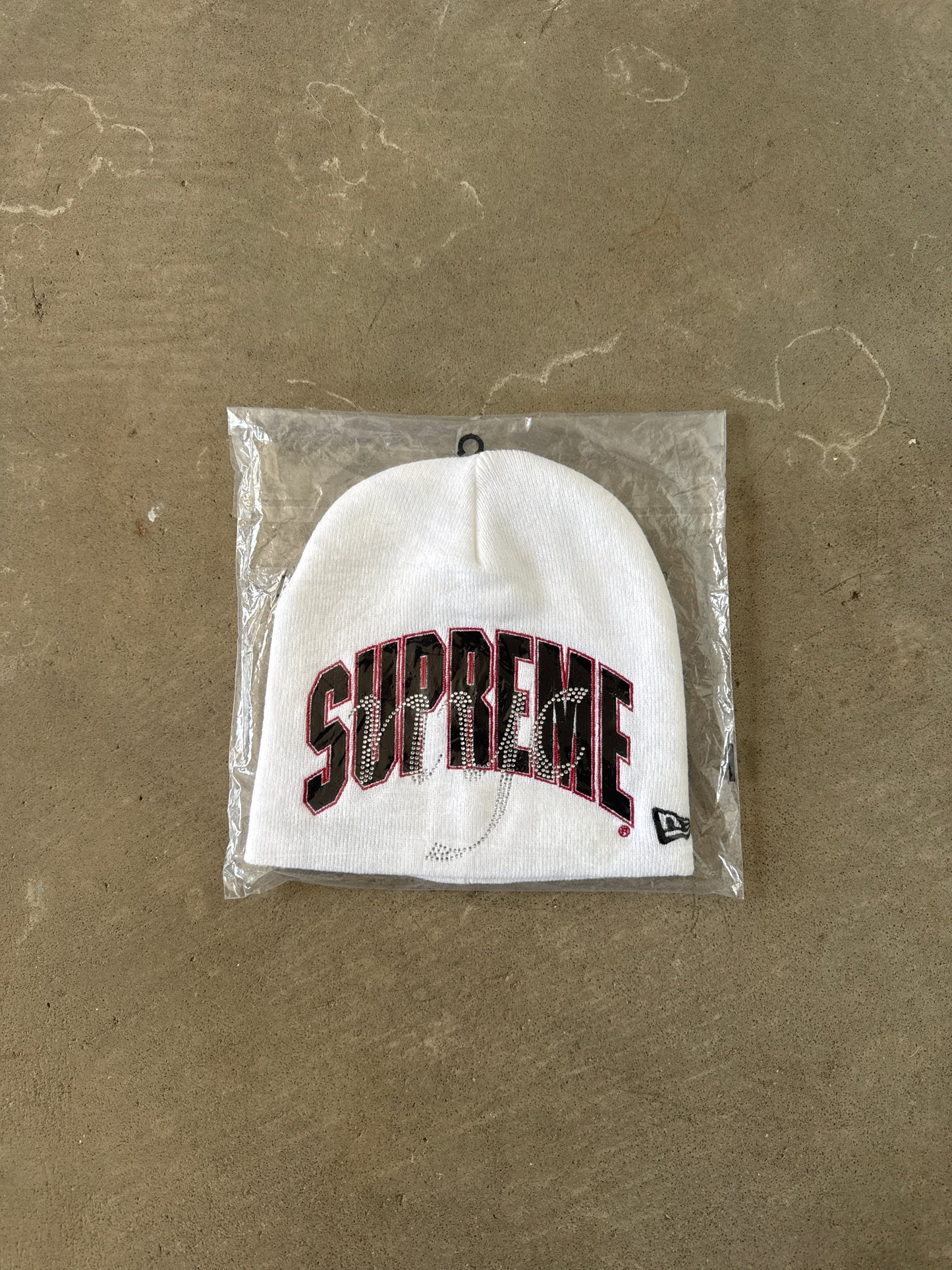 Supreme New Era Rhinestone White Beanie