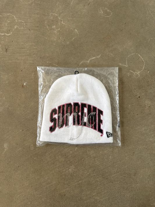 Supreme New Era Rhinestone White Beanie