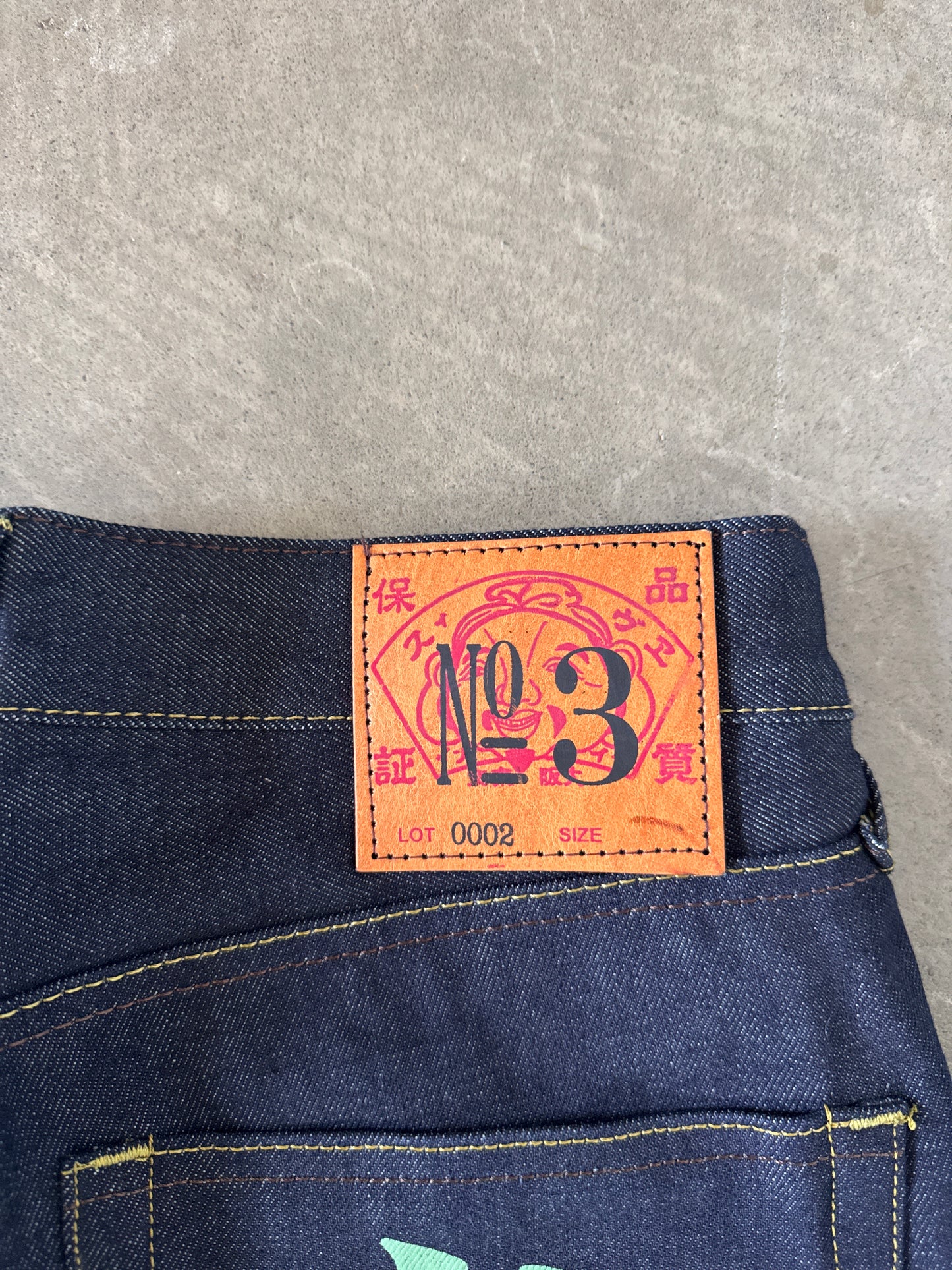 Evisu Green Dog Japanese Art Selvedge Denim Jeans