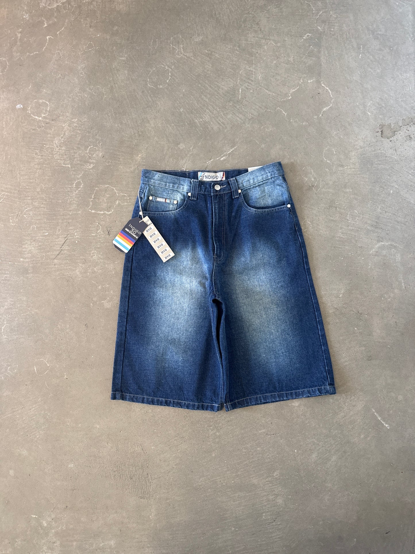 Y2K Indigo 30 Baggy Faded Denim Shorts