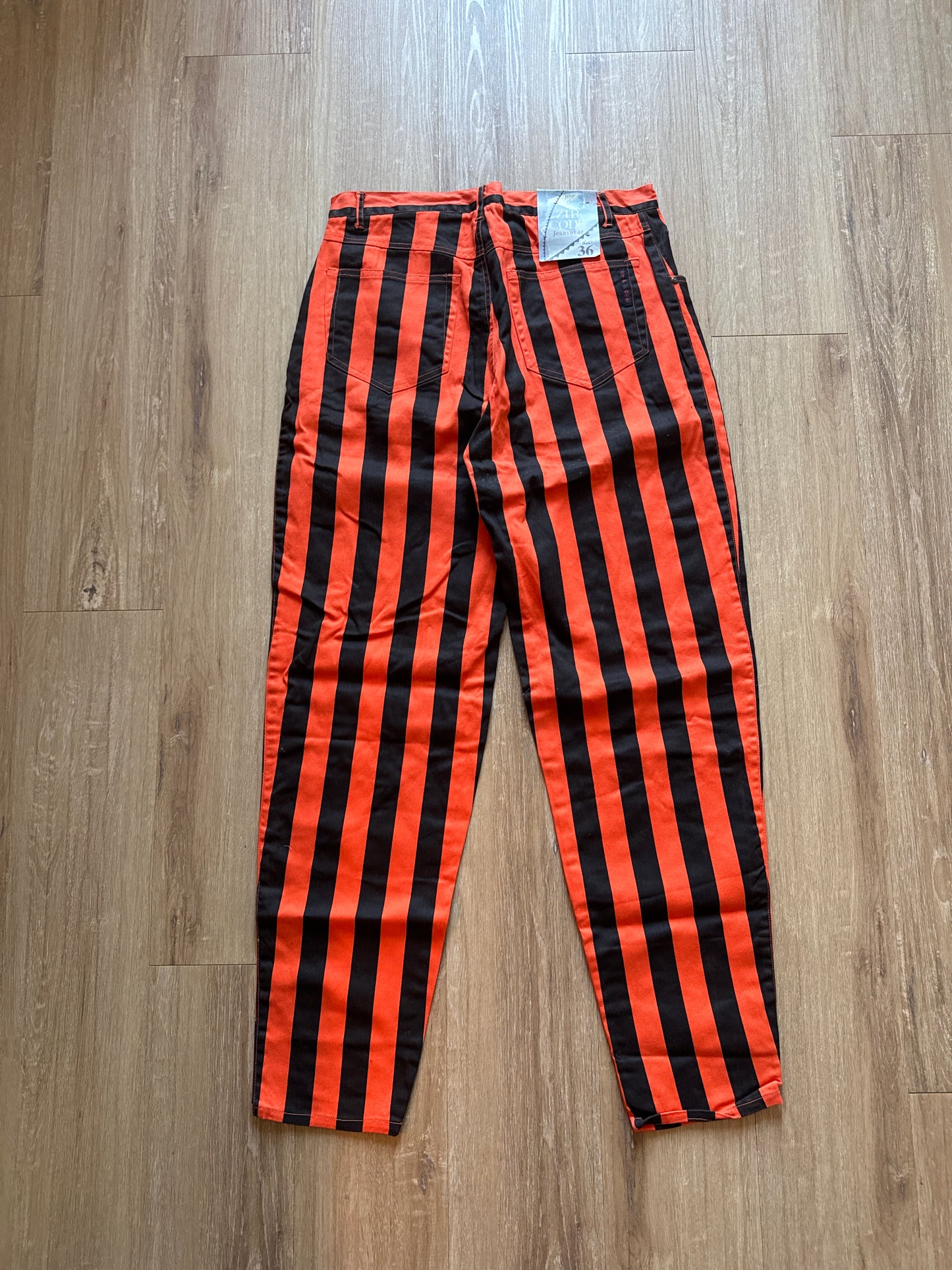 Vintage 90s Zip Code Jeanswear Funky Will Smith Fresh Prince Of Bel-Air Stripe Orange Black Pants
