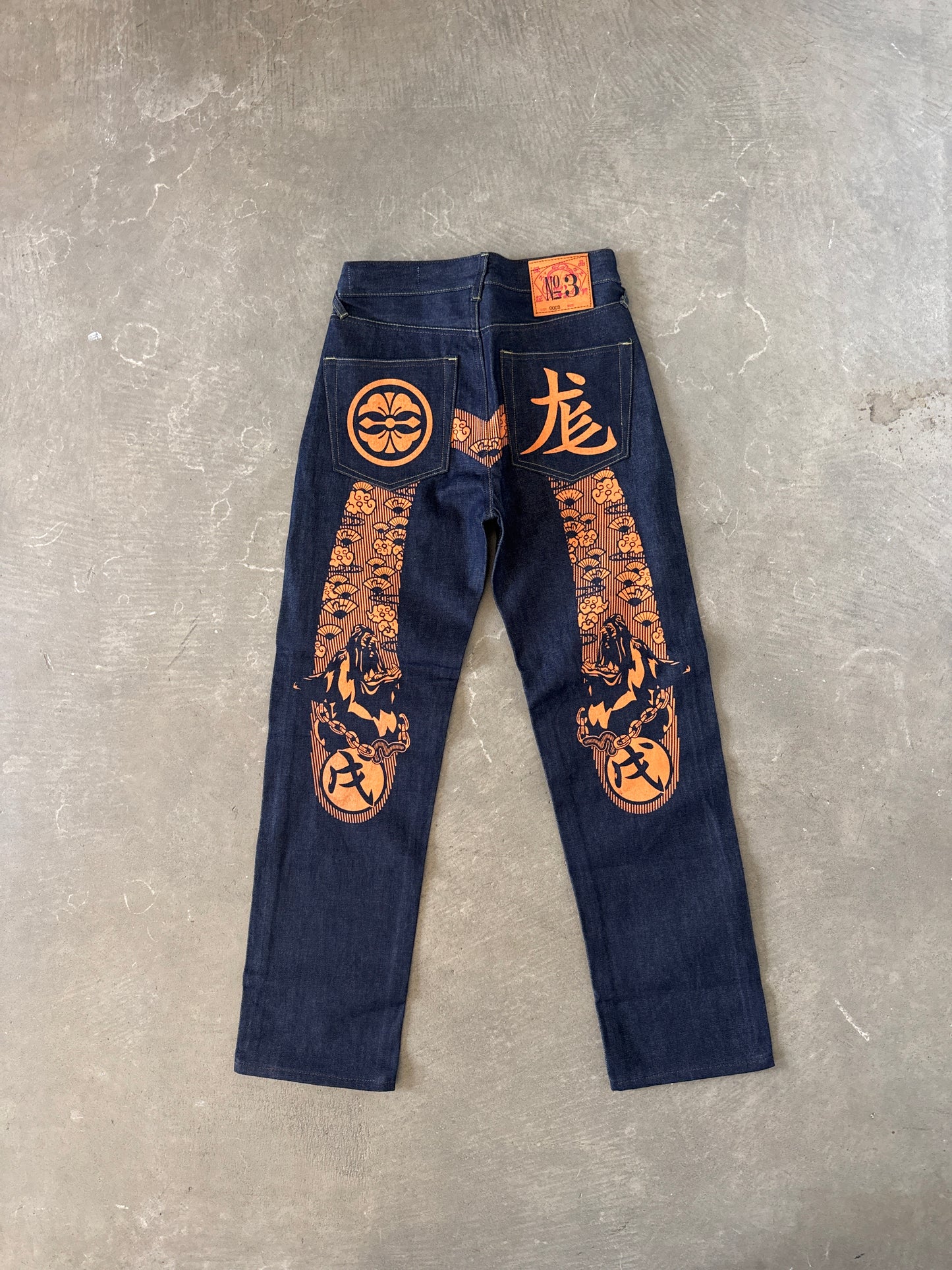 Evisu Orange Dog Japanese Art Selvedge Denim Jeans