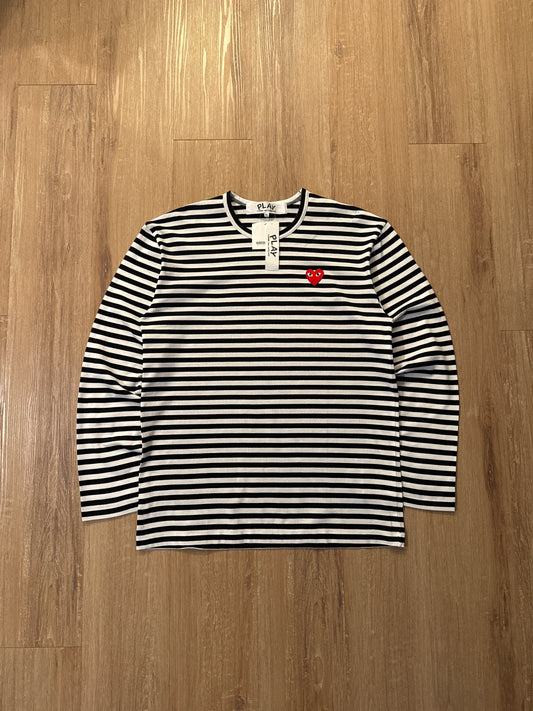 Comme Des Garçon Play Black Strip Long Sleeve Tee