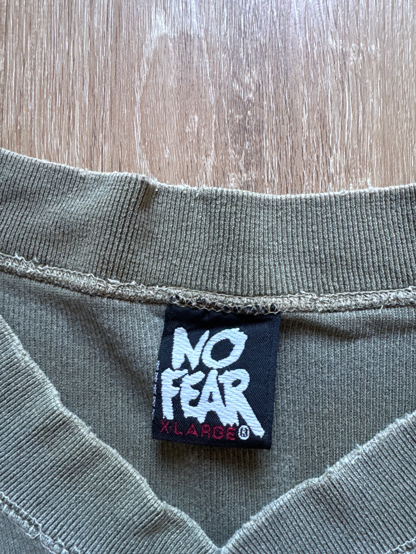 Vintage No Fear Green Embroidered Logo Quarter Button Up Tee