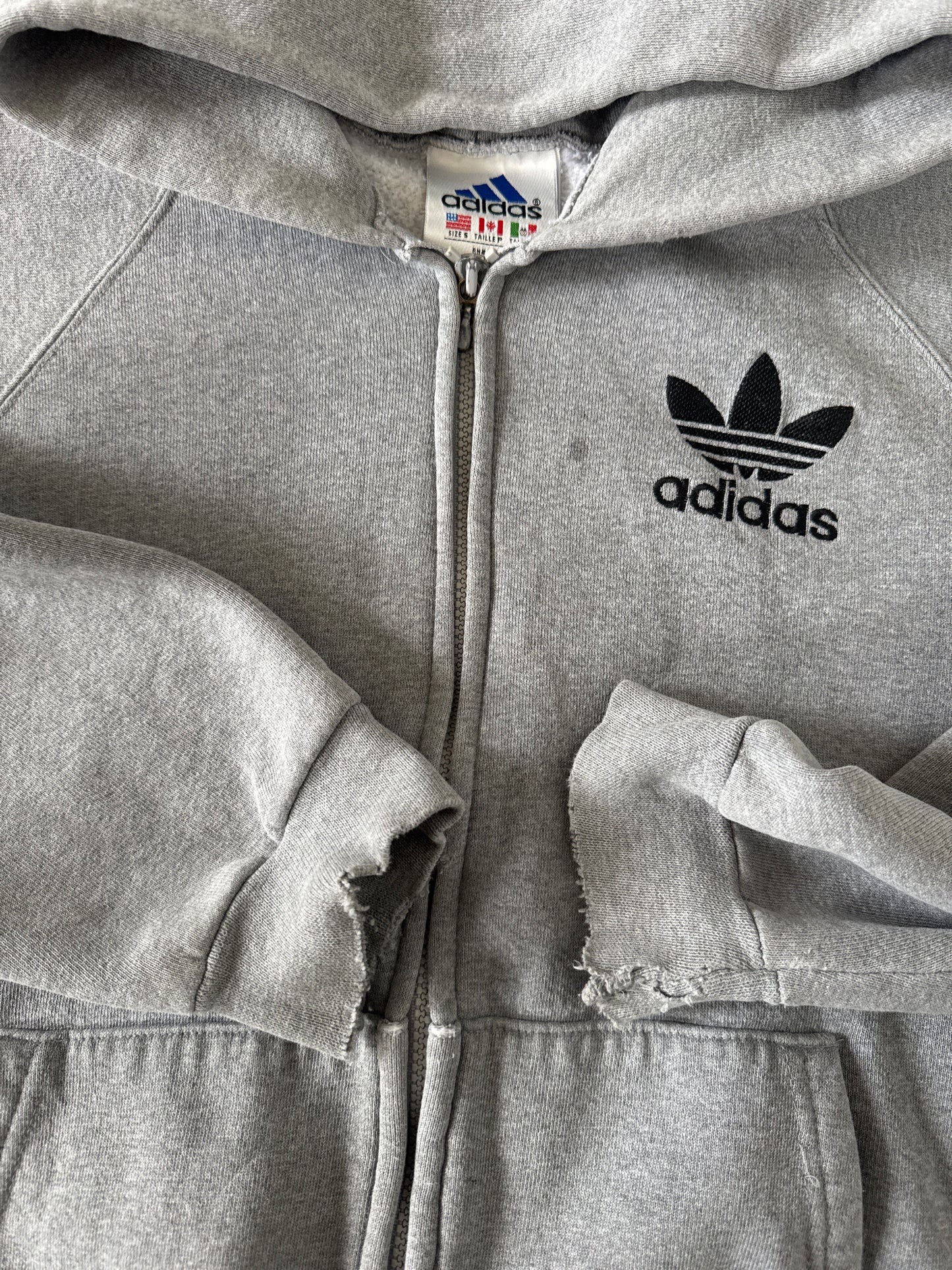 Vintage 90s Adidas Boxy Grey Hooded Zip Up