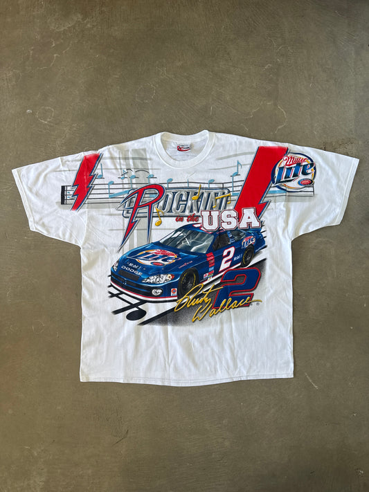 Vintage 90s Chase Authentic’s Rusty Wallace Rockin In The USA All Over Print Tee
