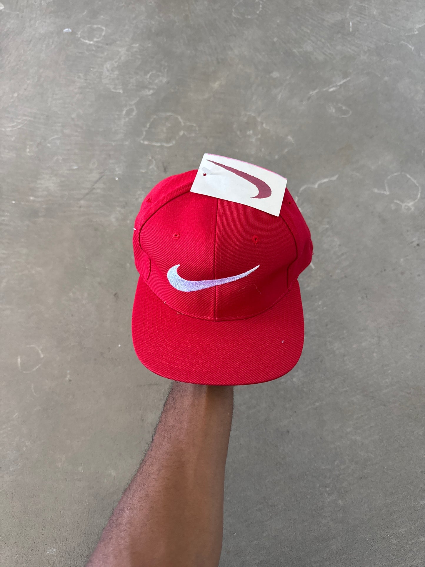 Vintage 90s Nike Logo Red Elastic Fitted Hat
