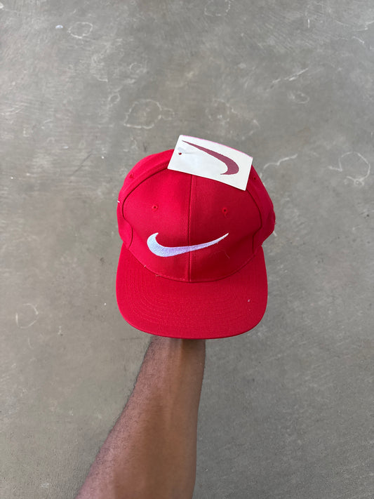 Vintage 90s Nike Logo Red Elastic Fitted Hat