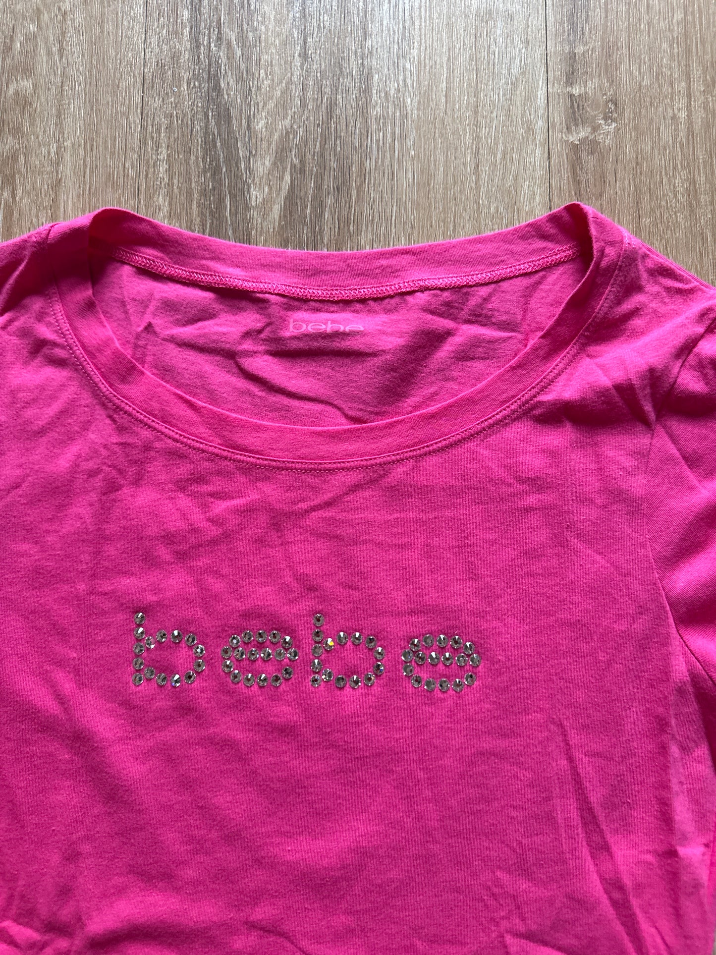 Y2K Women’s Bebe Bedazzled Logo Pink Tee