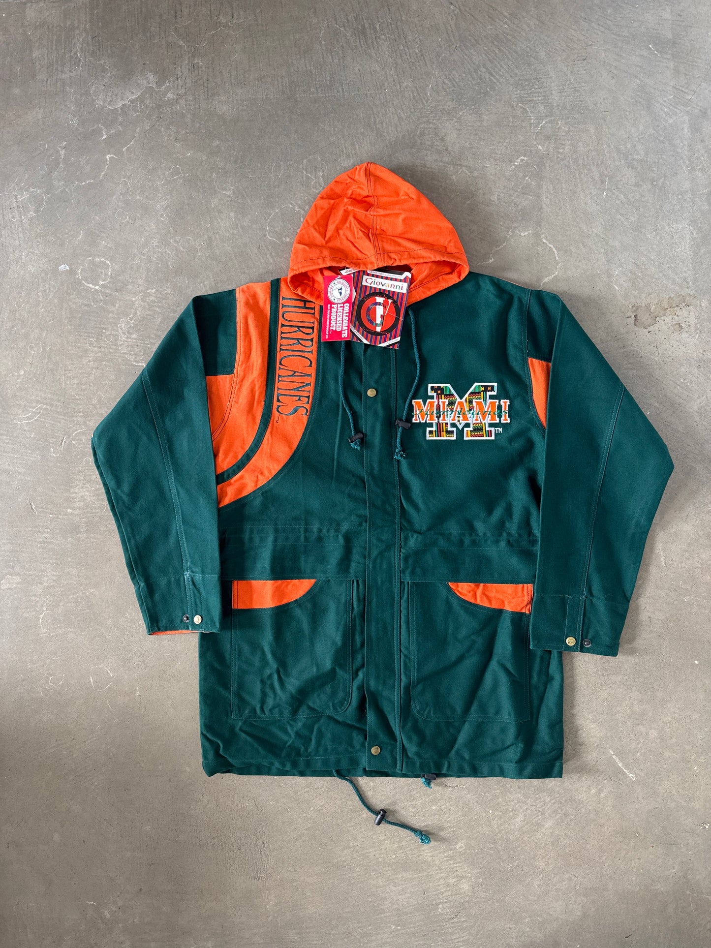 Vintage 90s University Of Miami Hurricanes Long Parka Stadium Coat Jacket