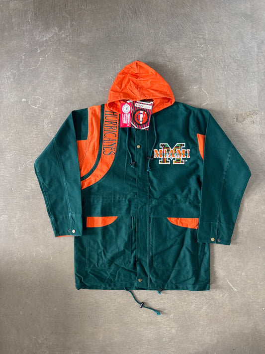 Vintage 90s University Of Miami Hurricanes Long Parka Stadium Coat Jacket