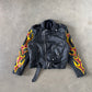 Vintage Real Leather Double Rider Flame Biker Jacket