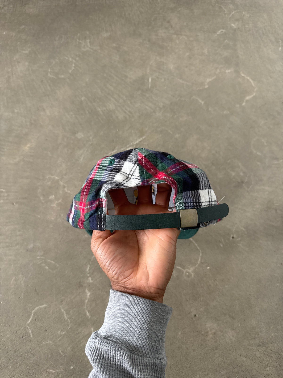 Vintage 90s Mickey Mouse Plaid Leather Strap-back Hat