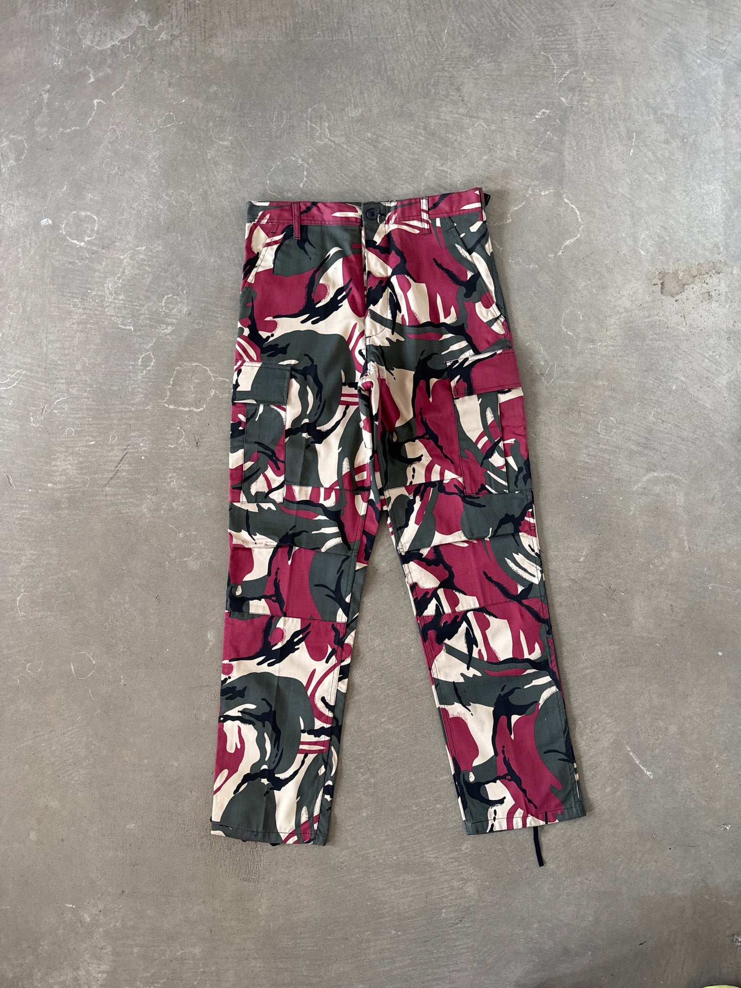 Vintage Burgundy Rhodesian Brushstroke Camo Cargo Pants