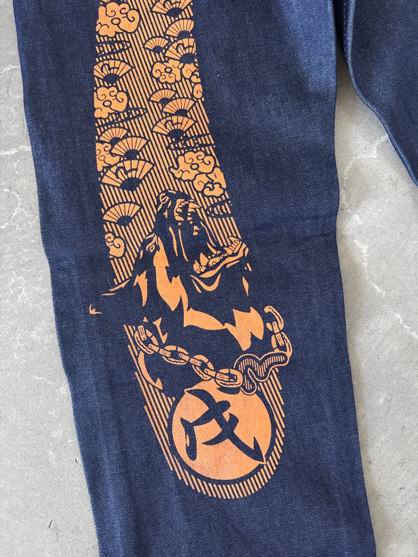 Evisu Orange Dog Japanese Art Selvedge Denim Jeans
