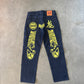 Evisu Embroidered Japanese Yellow Dog Art Salvage Denim Jeans