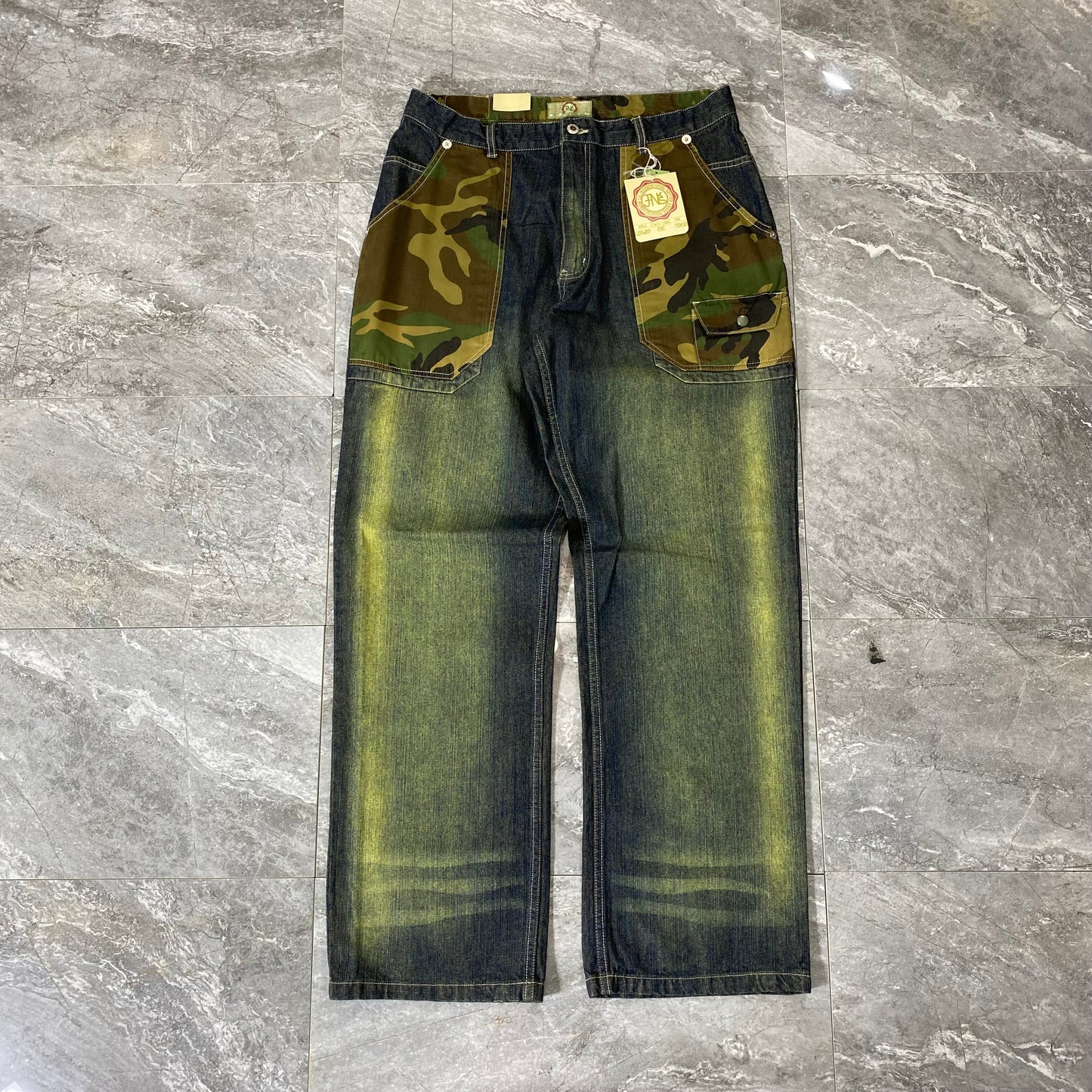 Y2K Camo Green Tint Denim Jeans