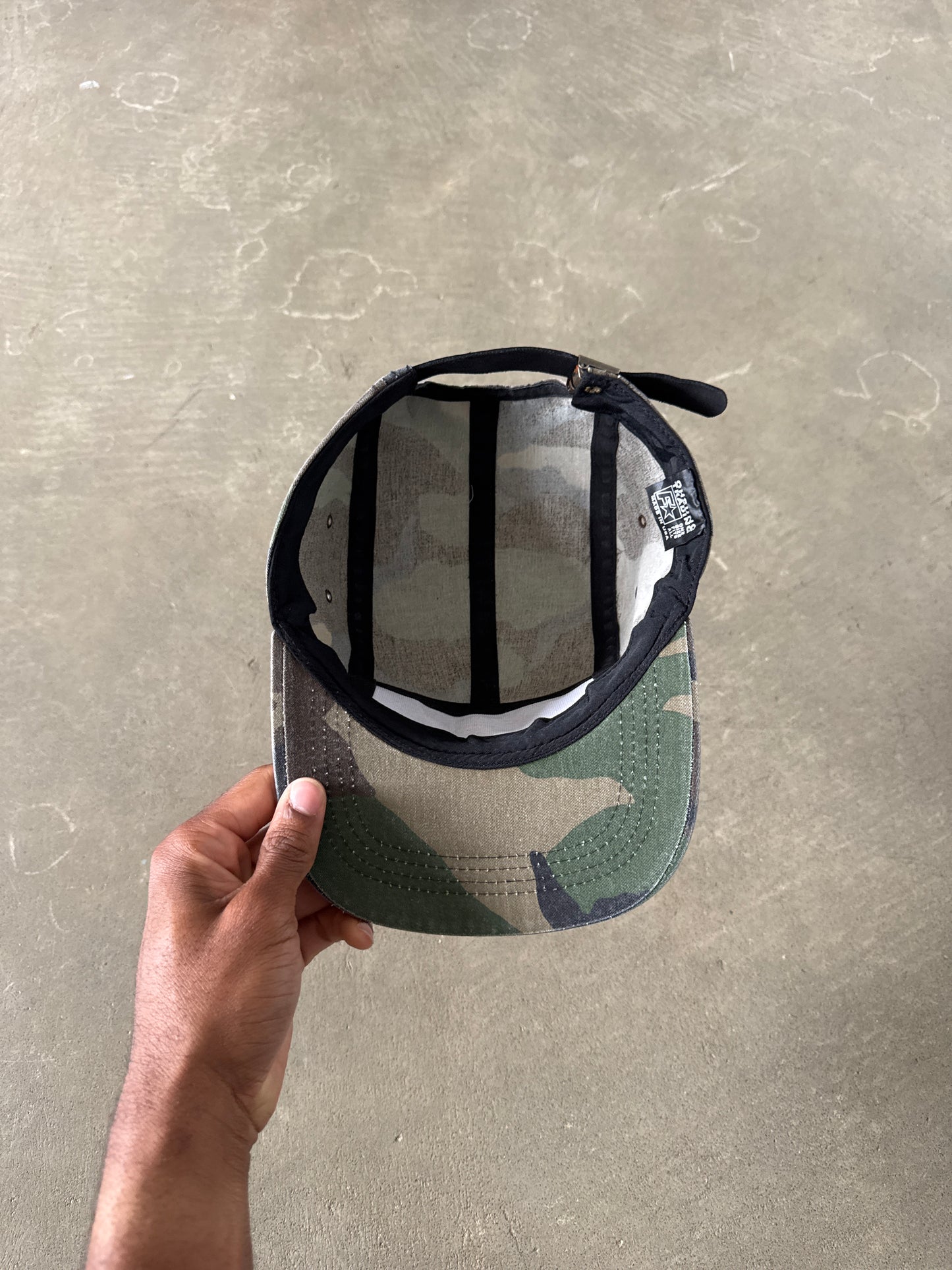 Vintage Military Camo 5-Panel Leather Strapback Hat
