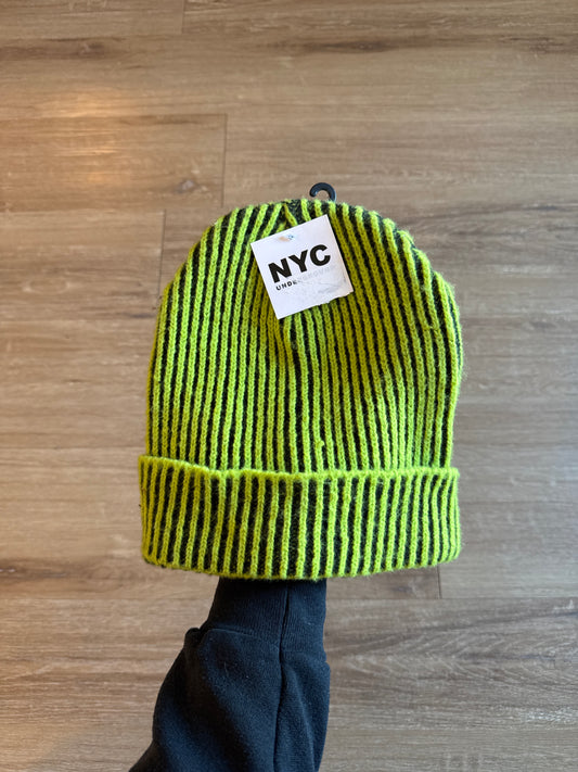 Vintage NYC Underground Coal Ribbed Knit Striped Beanie Hat