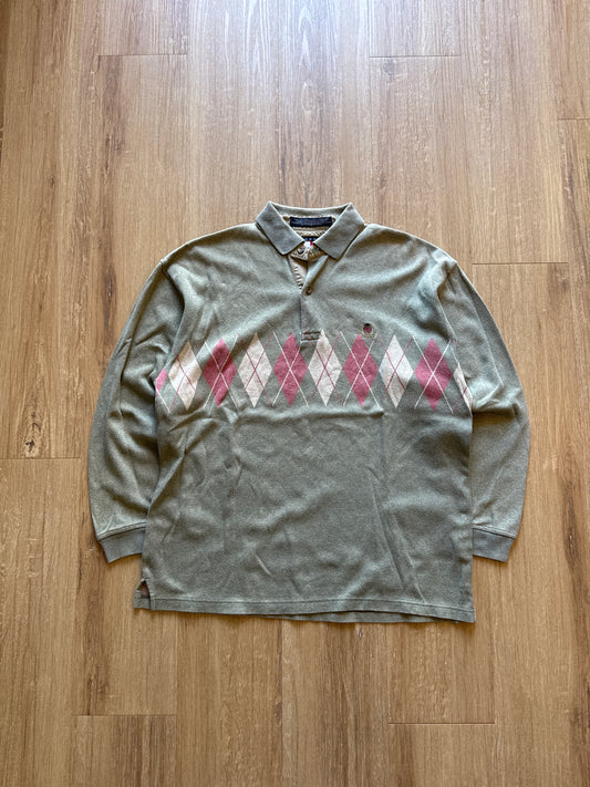 Vintage Tommy Hilfiger Argyle Long Sleeve Polo Shirt