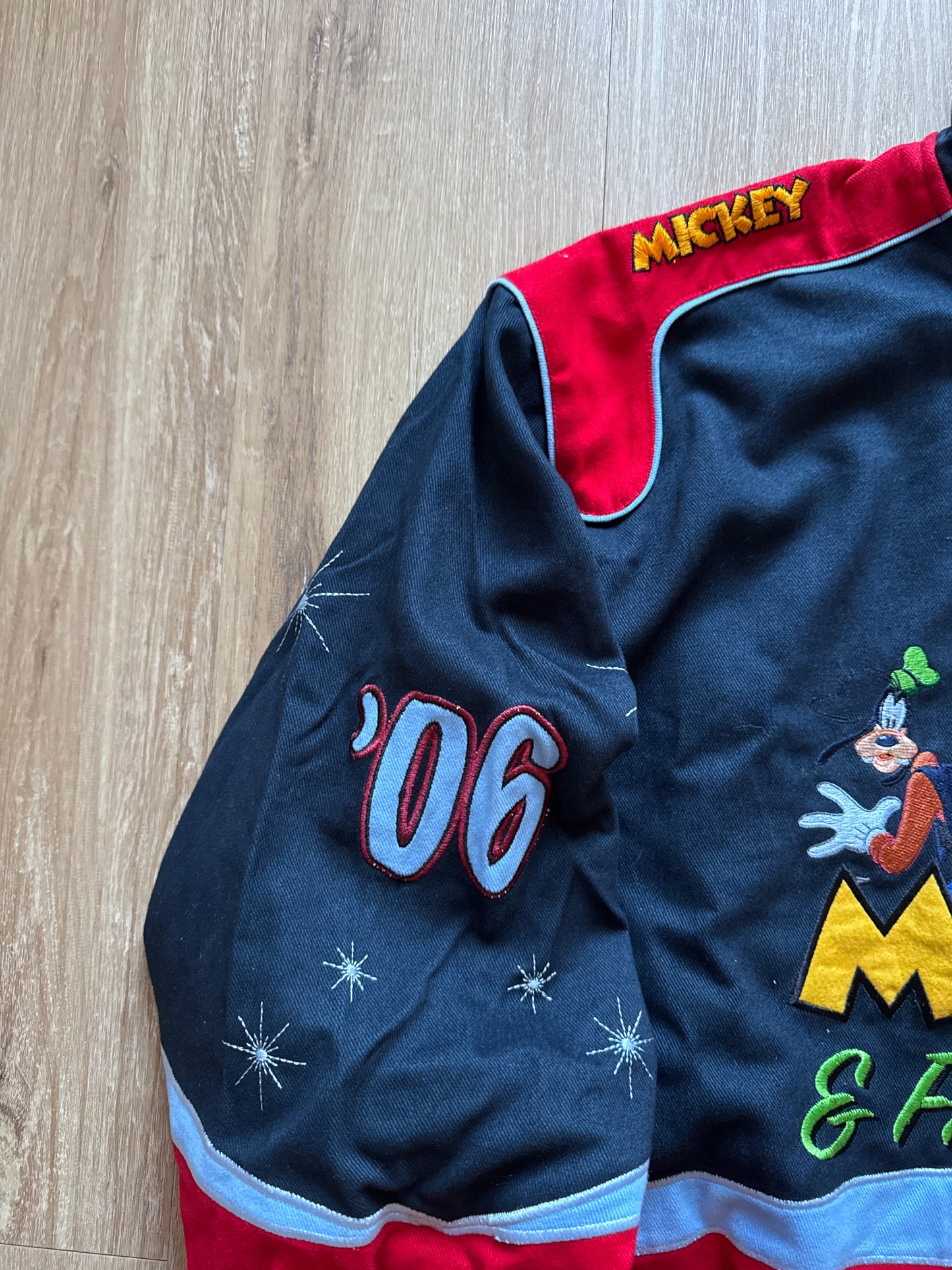 Vintage 2006 JH Design Jeff Hamilton Nascar Daytona 500 Mickey Mouse & Friends Varsity Jacket