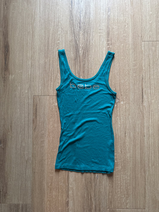 Y2K Women’s Bebe Bedazzled Teal Tank Top Logo Tee