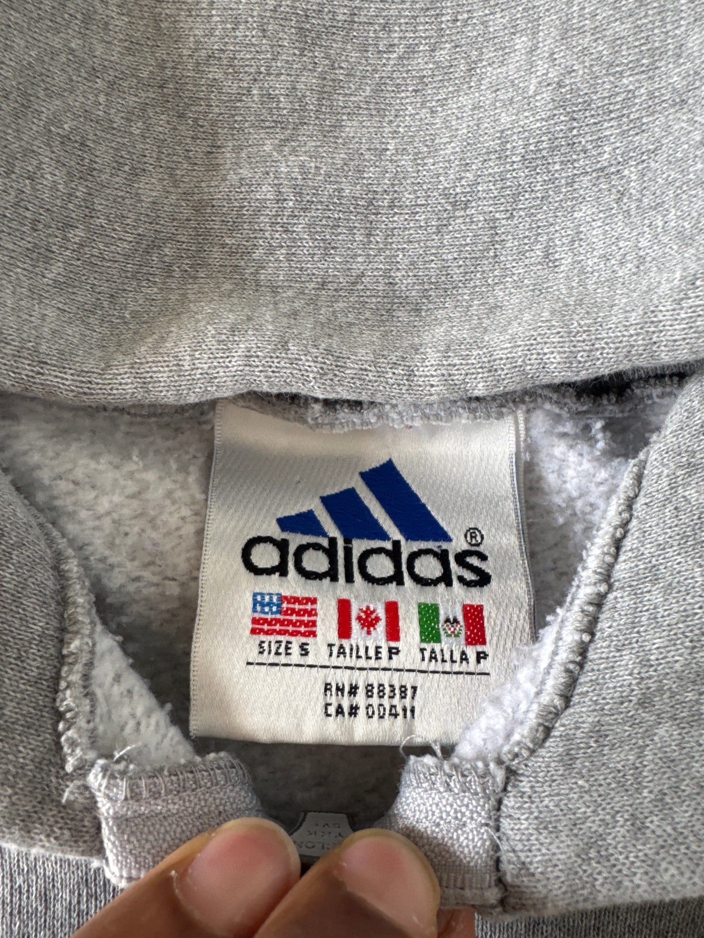 Vintage 90s Adidas Boxy Grey Hooded Zip Up