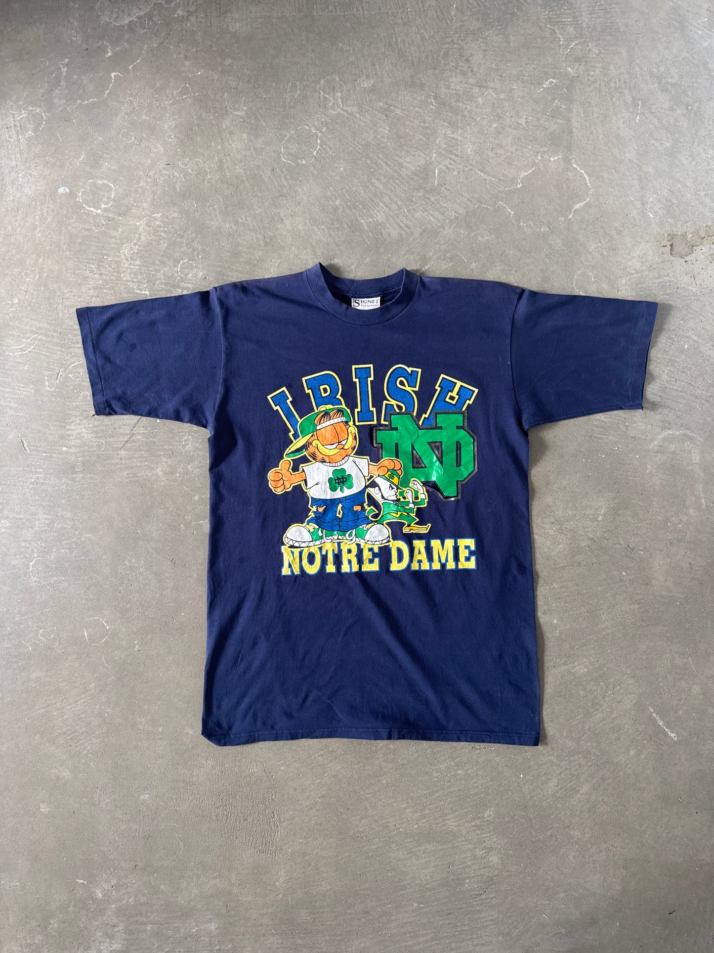 Vintage 90s Notre Dame Irish Garfield Distressed Tee