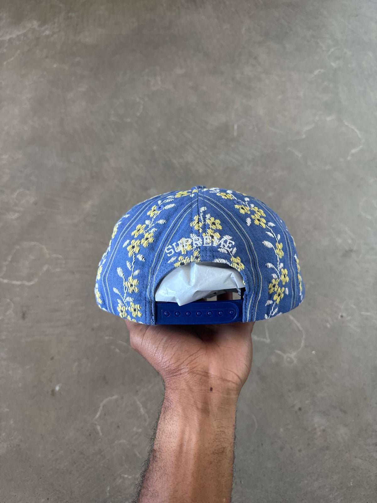 Supreme Flower Jacquard 5-Panel Blue Snapback Hat