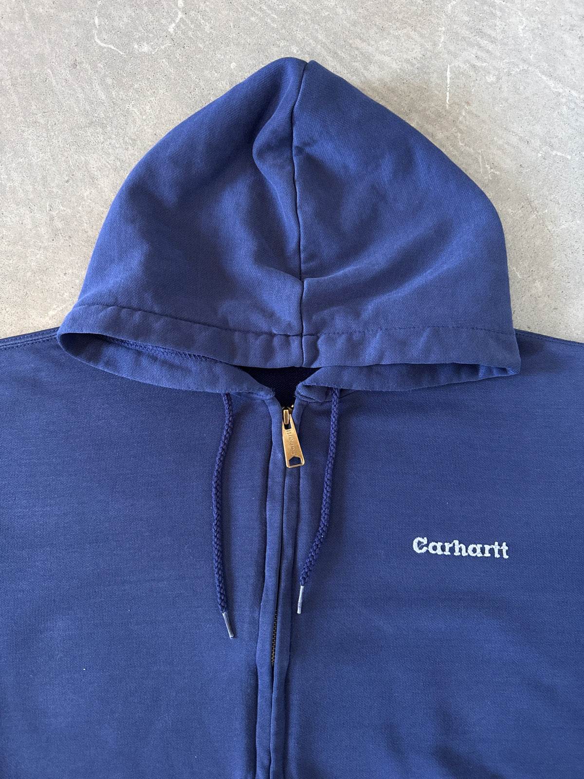 Vintage 90s Carhartt Embroidered Navy Hooded Zip Up