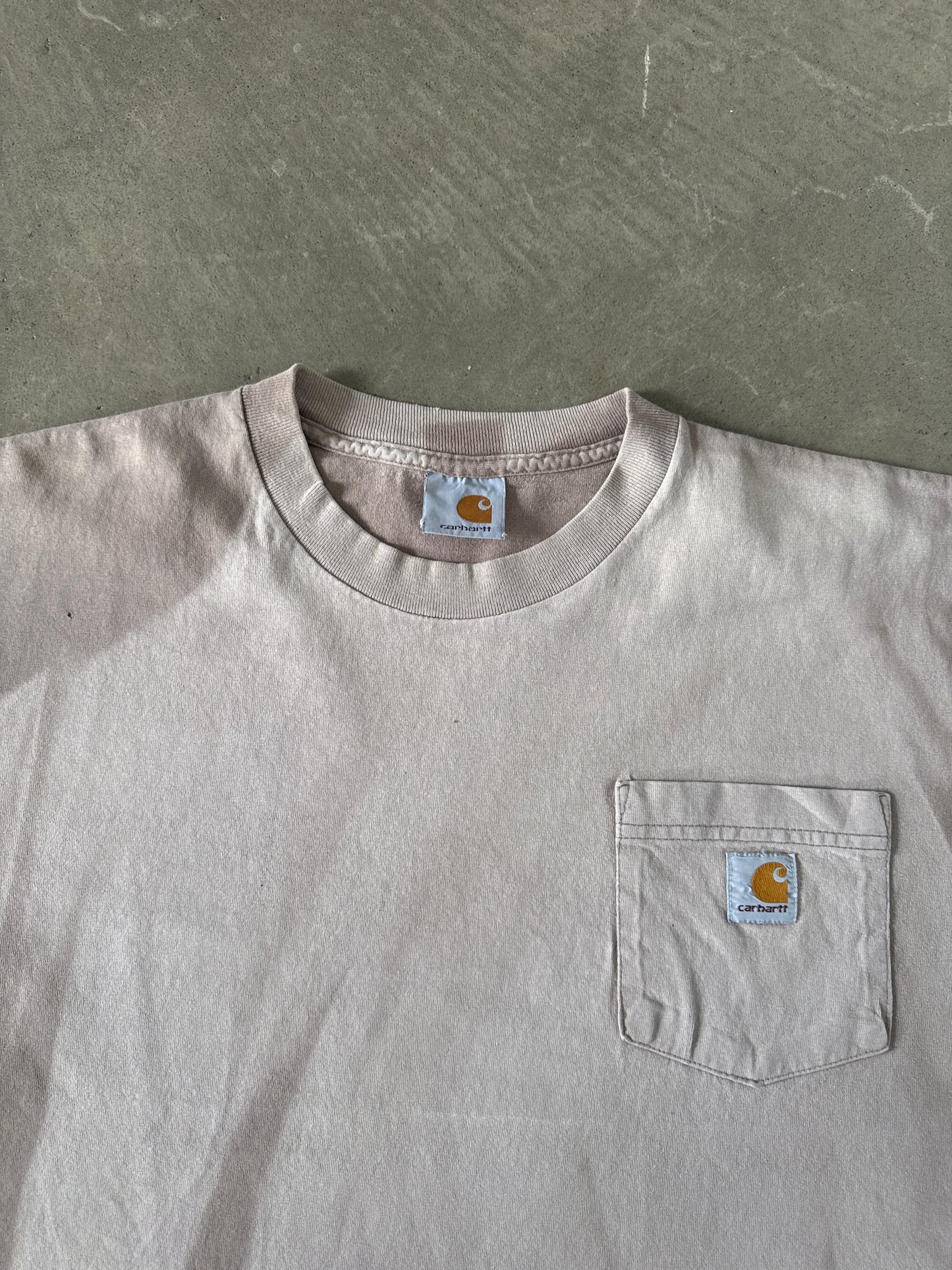 Vintage 90s Carhartt Sun Faded Tan Logo Pocket Tee