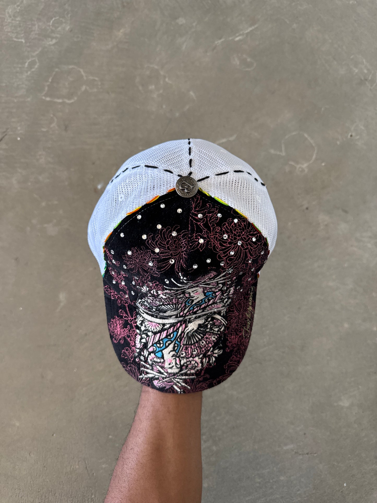 Y2K Four 41 Rhinestone Embroidered Trucker Hat
