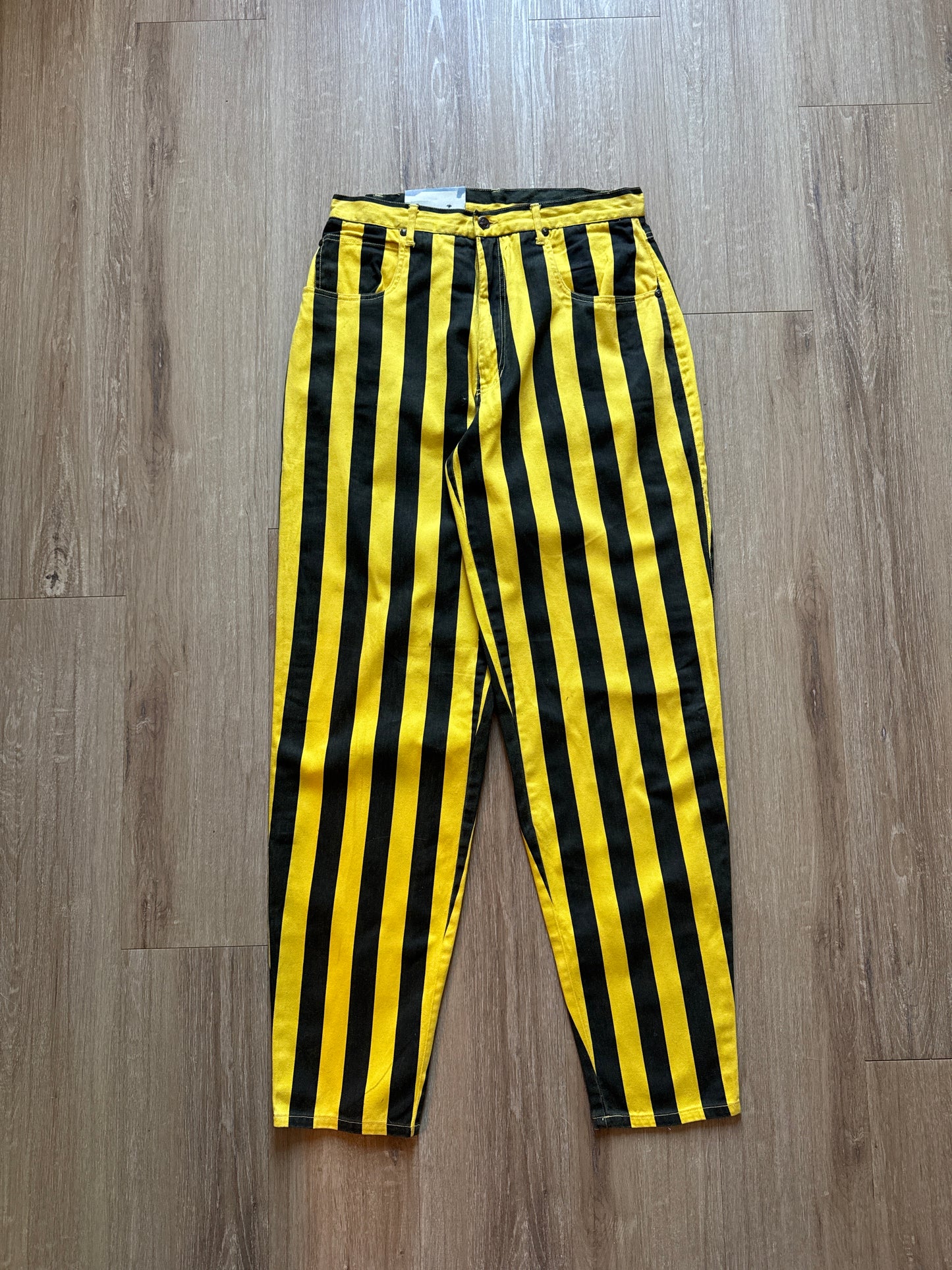 Vintage 90s Zip Code Jeanswear Funky Will Smith Fresh Prince Of Bel-Air Stripe Yellow Black Pants