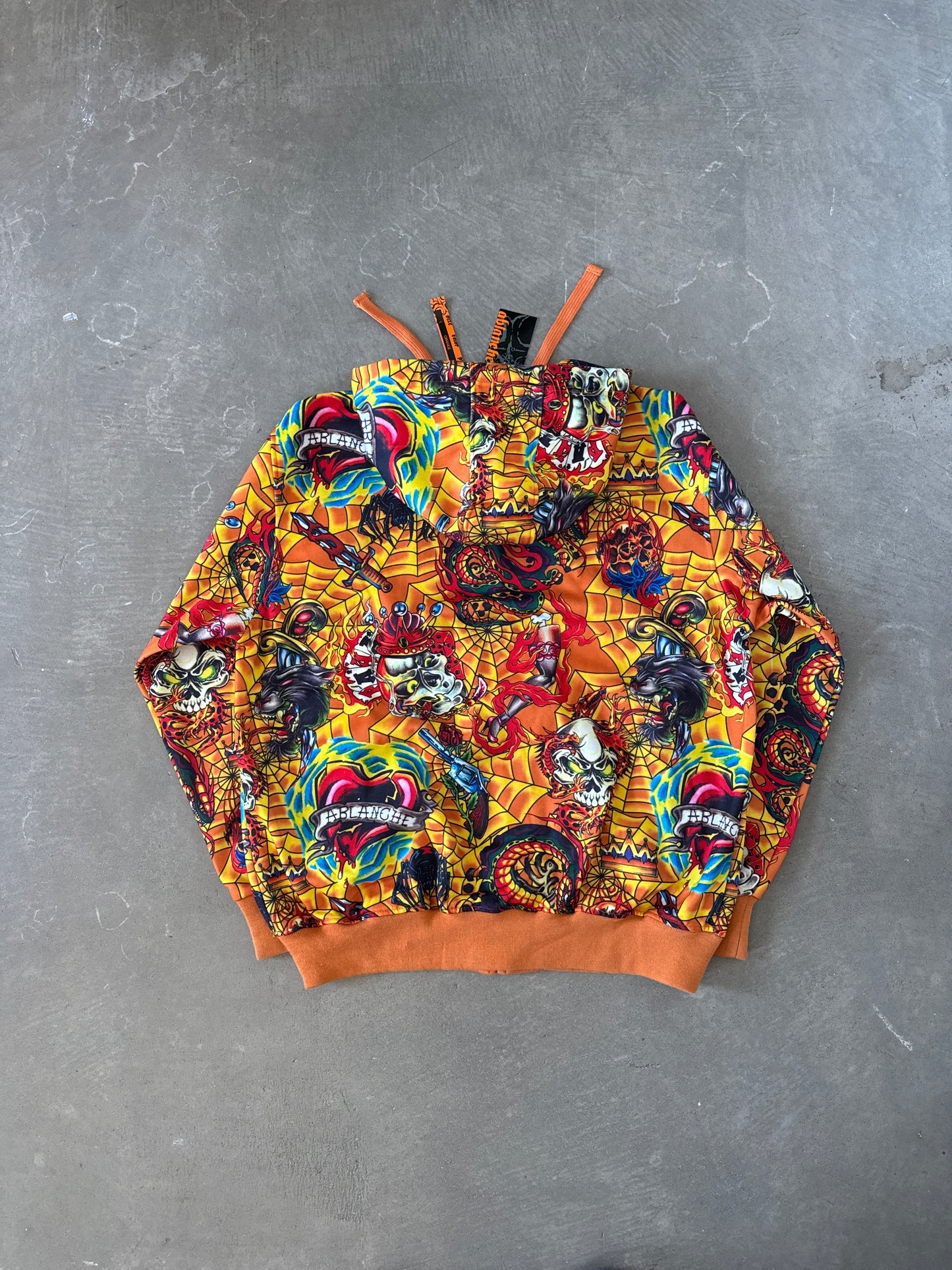Vintage Y2K Ablanche Skull Artistry All Over Print Hooded Zip Up