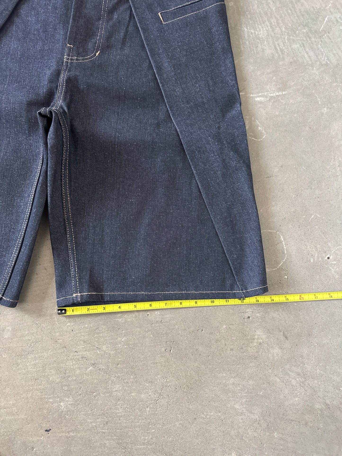 Kraftwork Uniform Raw Indigo Denim Cross Hatch Slub Baggy Shorts