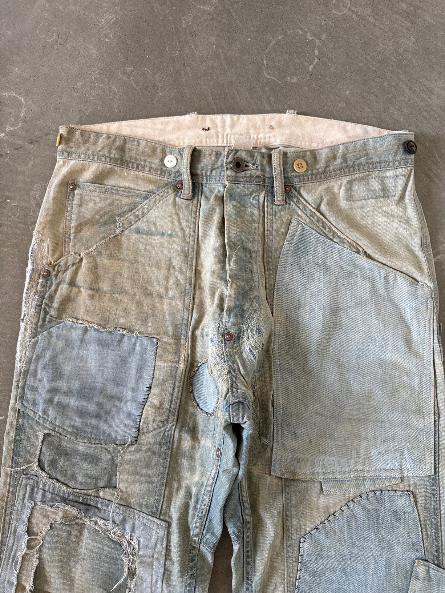 RRL by Polo Ralph Lauren Indigo Distressed Patchwork Selvedge Denim Jeans