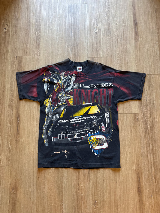 Vintage 90s Nascar Dale Earnhardt Black Knight All Over Print Tee