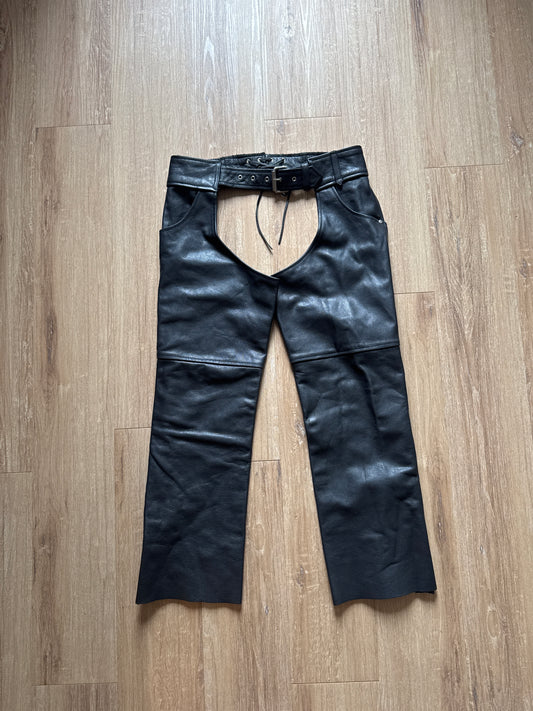 Vintage Leather Craft USA Black Leather Chaps Motorcycle Biker Pants