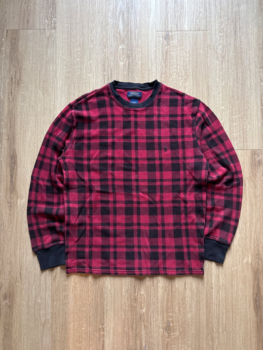 Polo Ralph Lauren Youth Plaid Red Black Thermal Long Sleeve