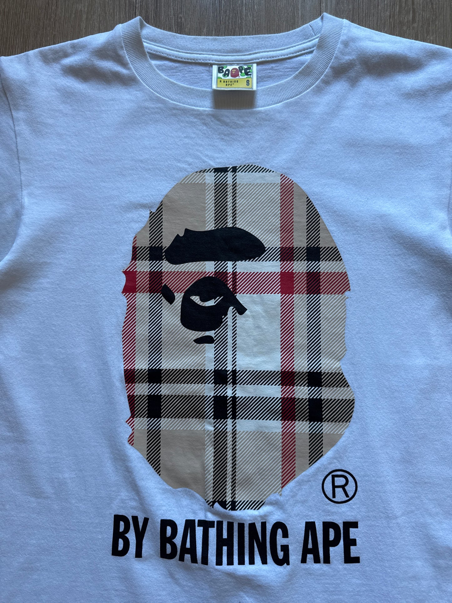 A Bathing Ape Bape Burberry Check By Bathing White Beige Tee