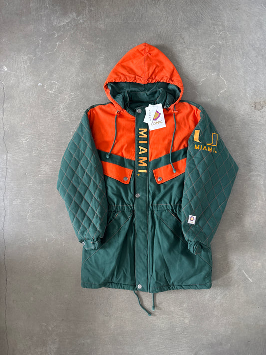 Vintage 90s University Of Miami Hurricanes Stadium Long Coat Jacket